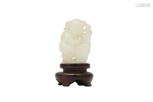 A CHINESE WHITE JADE 'BOY AND GOOSE' CARVING.