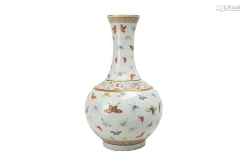 A CHINESE FAMILLE ROSE 'BUTTERFLIES' BOTTLE VASE.