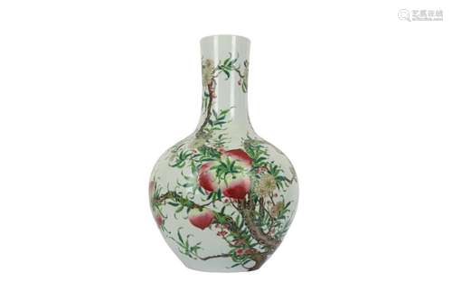 A CHINESE FAMILLE ROSE 'BATS AND PEACHES' VASE, TIAN...