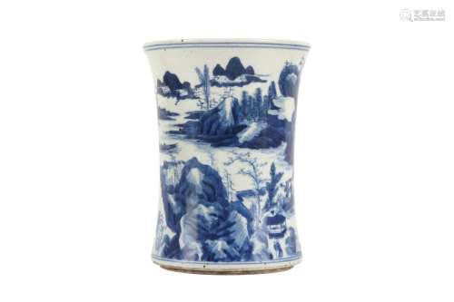 A CHINESE BLUE AND WHITE 'LANDSCAPE' BRUSH POT.