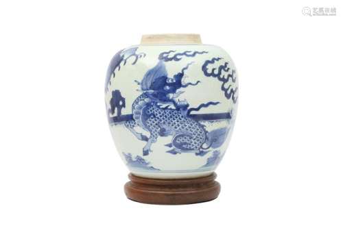 A CHINESE BLUE AND WHITE 'QILIN' JAR.