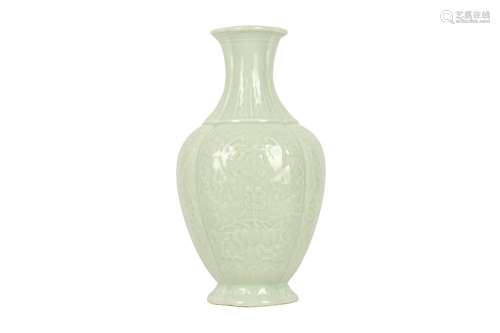 A CHINESE CELADON-GLAZED 'BATS AND PEACHES' VASE.