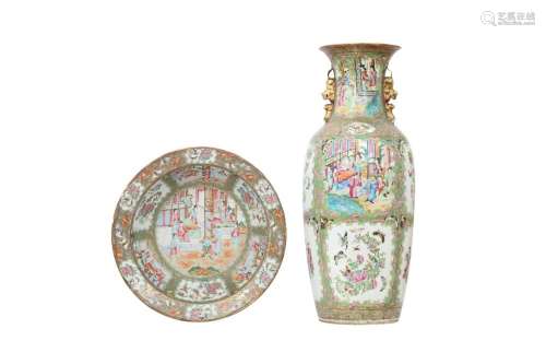 A LARGE CHINESE CANTON FAMILLE ROSE PUNCH BOWL AND VASE.