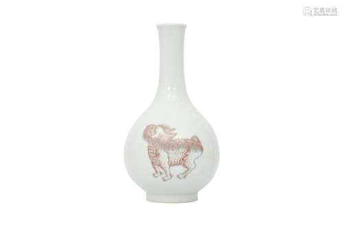 A CHINESE UNDERGLAZE RED-DECORATED 'BEASTS' BOTTLE V...