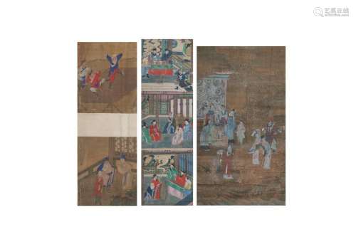 THREE CHINESE NARRATIVE PAINTINGS.