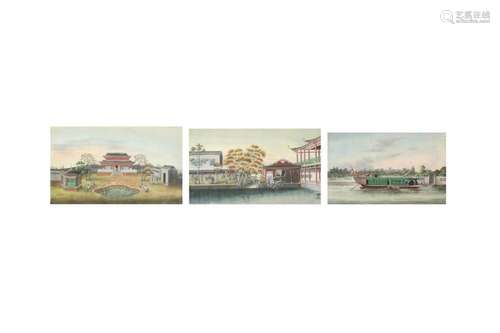 A SET OF THREE CHINESE PITH PAPER PAINTINGS.