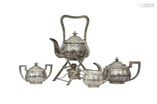 A CHINESE FOUR PIECE SILVER TEA SET.