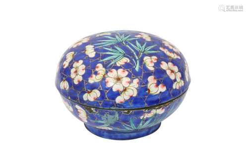 A CHINESE BLUE-GROUND CANTON ENAMEL 'PRUNUS AND BAMBOO&#...