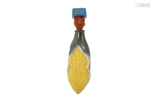A CHINESE PORCELAIN 'CORN COB' SNUFF BOTTLE AND STOP...