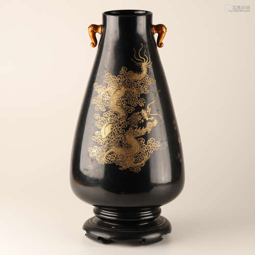 黑漆描金龍紋花瓶