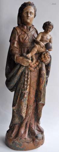 Vierge à l’enfant en bois sculpté polychrome
