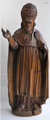 Statue d’évêque en bois sculpté