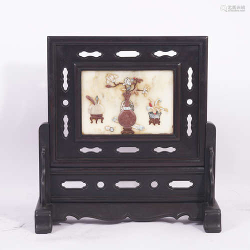 Qing Dynasty Hardstone Inlaid Zitan Jade Table Screen