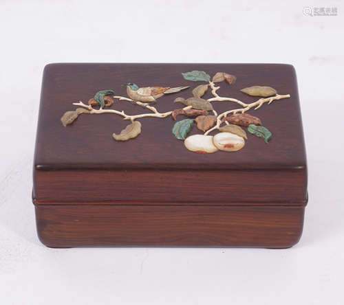 Qing Dynasty Huanghuali Hardstone Inlaid Box