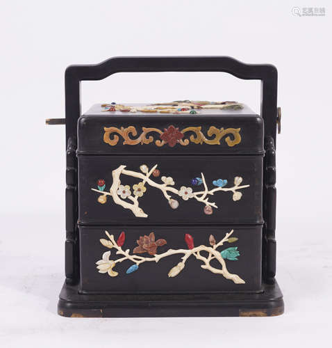 Qing Dynasty Zitan Hardstone Inlaid Box