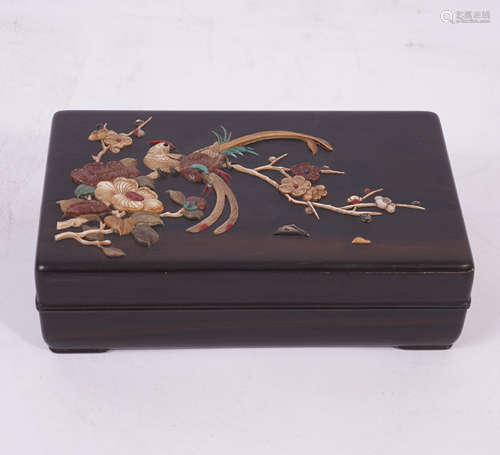 Qing Dynasty Huanghuali Hardstone Inlaid Box