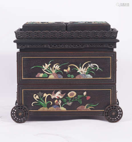 Qing Dynasty Zitan Hardstone Inlaid Box