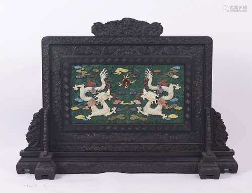 Qing Dynasty Hardstone Inlaid Wood and Lacquer Dragons Table...