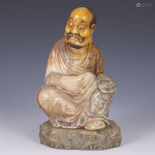 Qing Dynasty Shoushan Stone Figure of Luohan