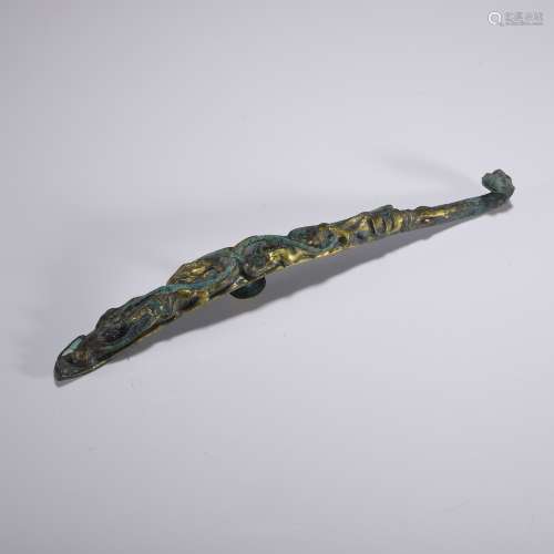 Turquoise and Gilt Decorated Bronze Belt Hook