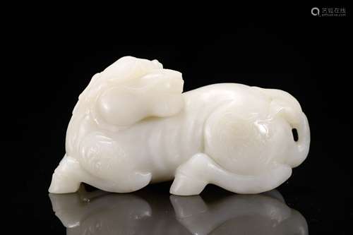 Carved White Jade Mythical Beast