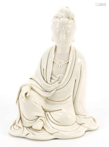 Chinese blanc de chine porcelain figure of Guanyin, impresse...