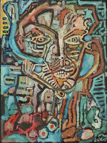 Abstract composition, portrait of a figure, impasto oil on c...