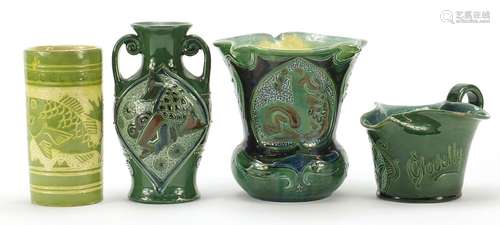 Four pottery vases and jugs including three by Brannam, the ...