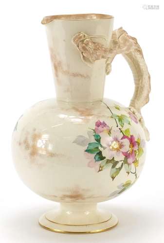 Late 19th century Doulton jug with dragon handle, hand paint...