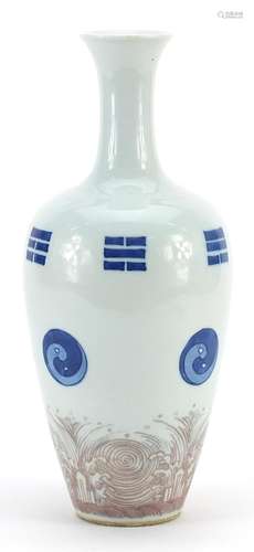 Chinese blue and white with iron red porcelain vase hand pai...