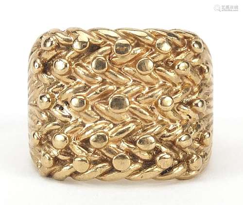 Heavy 9ct gold five row keeper ring, size Z+, 19.4g