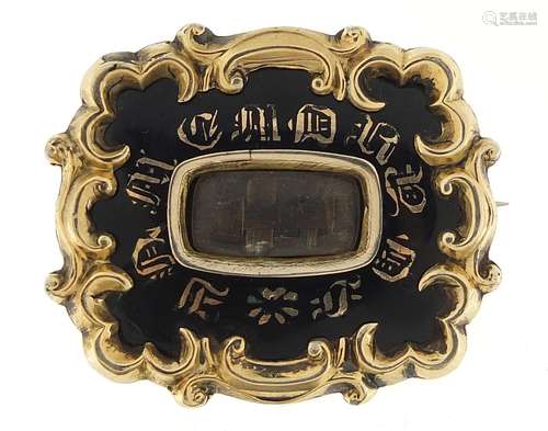 Early 19th century unmarked gold and black enamel mourning b...