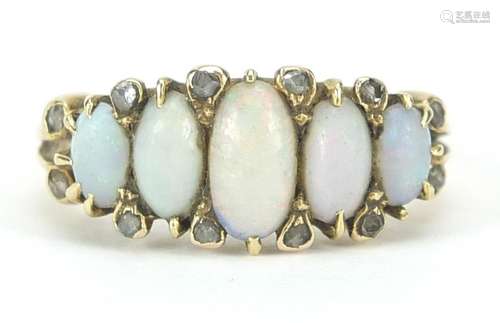 Antique unmarked gold graduated opal and diamond ring, size ...