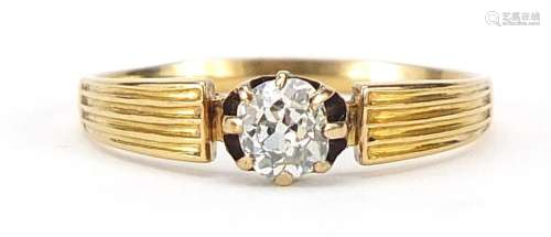 Unmarked gold diamond solitaire ring, the diamond approximat...