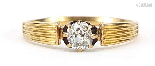 Unmarked gold diamond solitaire ring, the diamond approximat...