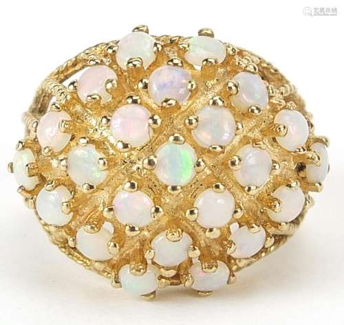 9ct gold opal cluster ring, size L/M, 7.8g