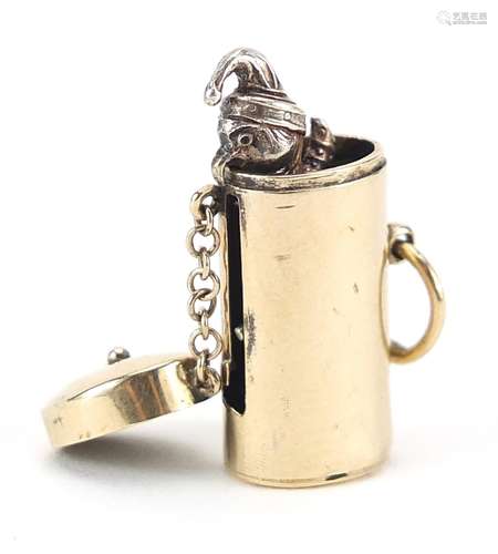 9ct gold jack in the box design charm with spring loaded Mr ...