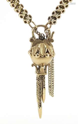9ct gold bracelet with 9ct gold tassel design padlock, 18cm ...