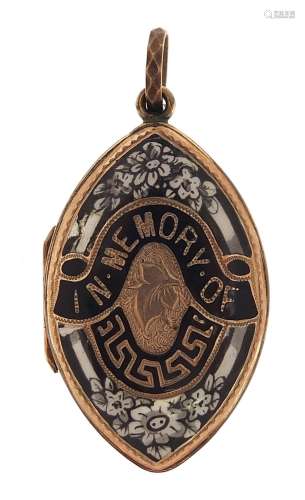 Victorian 9ct gold back and front enamel mourning locket, 3....