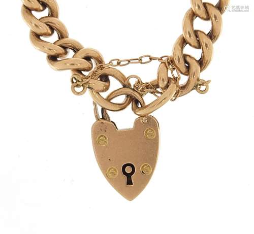 Victorian 15ct rose gold bracelet with love heart padlock, 1...