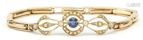 15ct gold sapphire and seed pearl bracelet housed in Wittake...