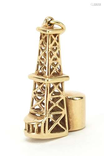 Arabian 14ct gold oil tower charm, 2.7cm high, 2.9g