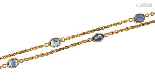 9ct gold sapphire necklace, 64cm in length, 8.2g