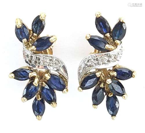 Pair of 9ct gold sapphire and diamond cocktail earrings, 1.7...