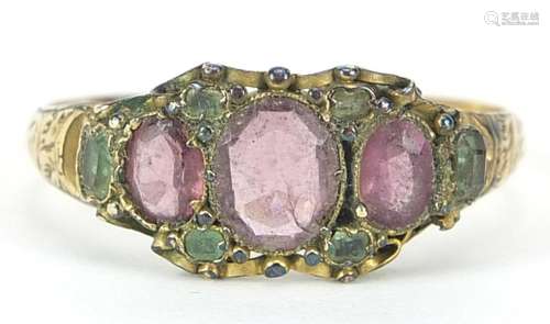 Early 19th century unmarked gold garnet and almandine ring, ...