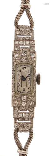 Art Deco ladies platinum and diamond wristwatch with 9ct whi...