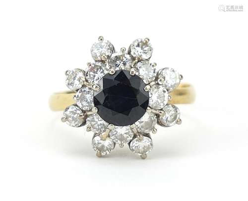 18ct gold sapphire and diamond three tier cluster ring, tota...