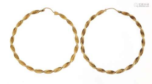 Large pair of 9ct gold Gypsy hoop earrings, 5.5cm in diamete...