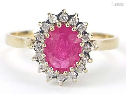 9ct gold ruby and diamond ring, size Q, 2.4g