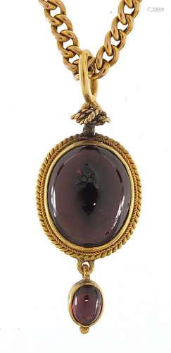 Antique 9ct gold necklace with unmarked gold cabochon garnet...